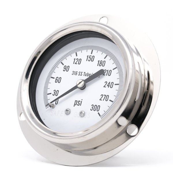 Pro 2 1/2 in Dial, 0/300 PSI, 1/4 in NPT, Back Connection, Panel Mount Dry/Fillable Pressure Gauge PRO-314D-254H